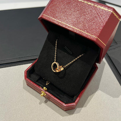 [Angela Jewelry]LOVE DOUBLE RING HALF DIAMOND NECKLACE