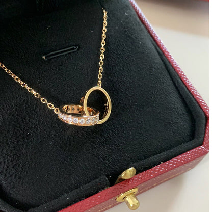 [Angela Jewelry]LOVE DOUBLE RING HALF DIAMOND NECKLACE