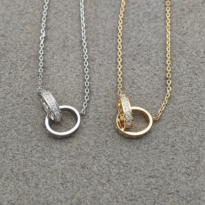 [Angela Jewelry]LOVE DOUBLE RING HALF DIAMOND NECKLACE