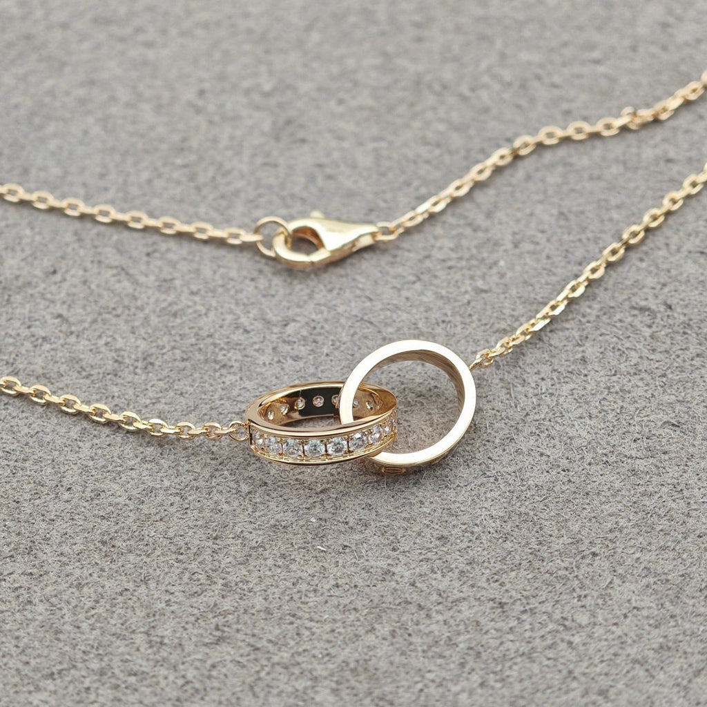 [Angela Jewelry]LOVE DOUBLE RING HALF DIAMOND NECKLACE