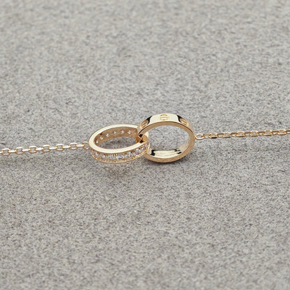 [Angela Jewelry]LOVE DOUBLE RING HALF DIAMOND NECKLACE