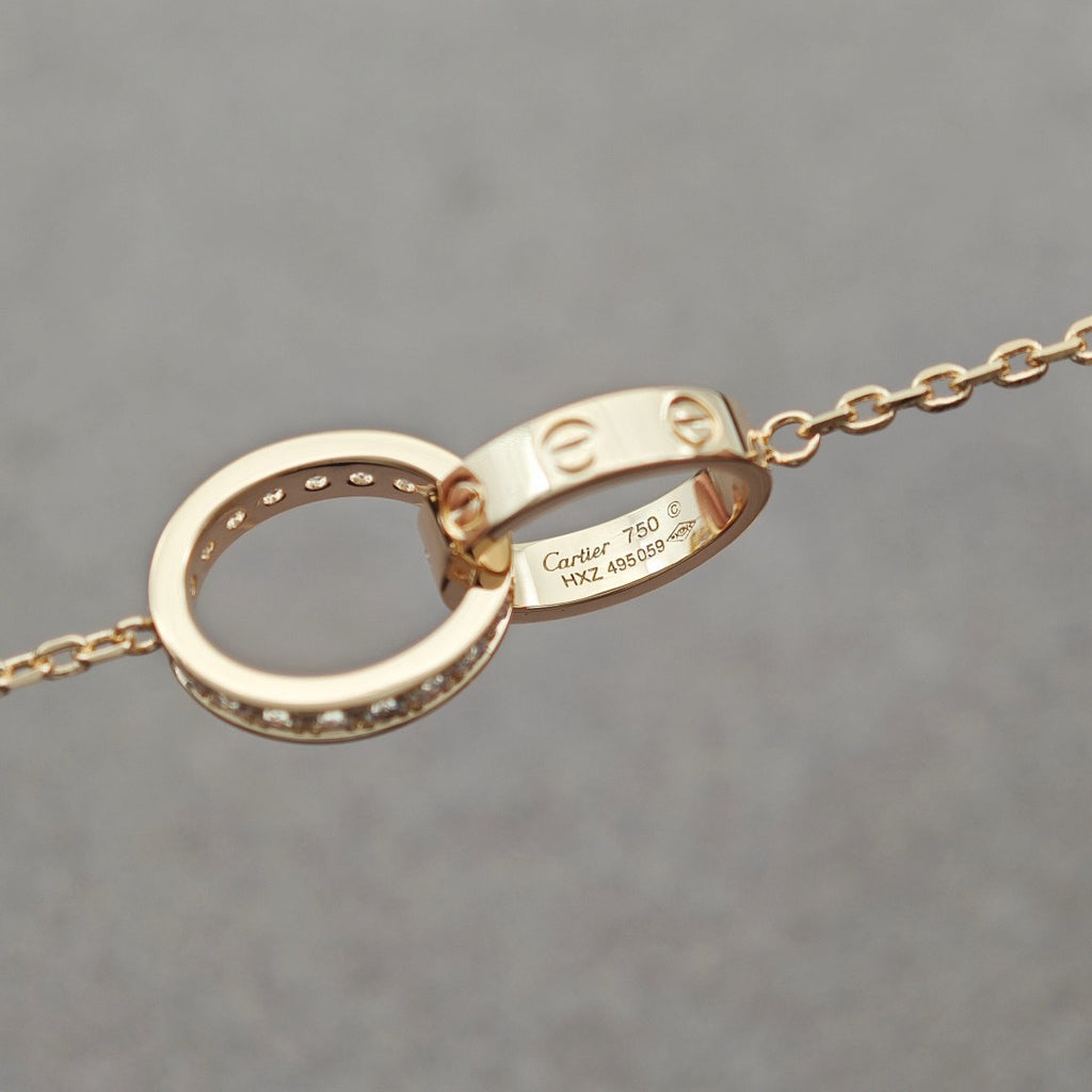 [Angela Jewelry]LOVE DOUBLE RING HALF DIAMOND NECKLACE