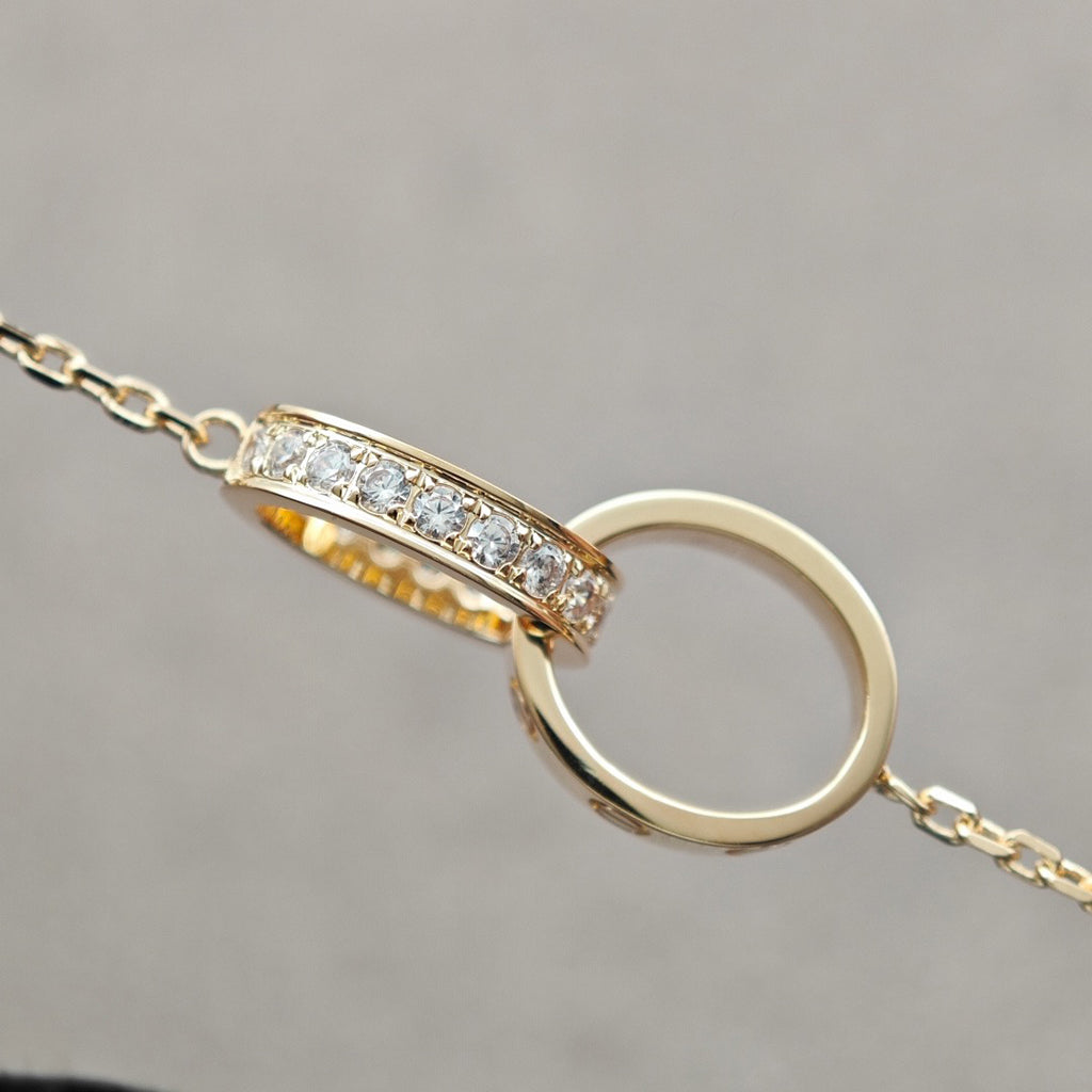 [Angela Jewelry]LOVE DOUBLE RING HALF DIAMOND NECKLACE