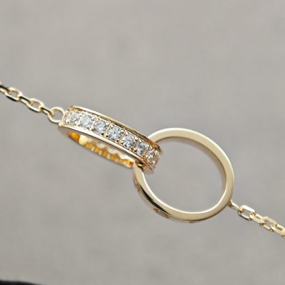 [Angela Jewelry]LOVE DOUBLE RING HALF DIAMOND NECKLACE