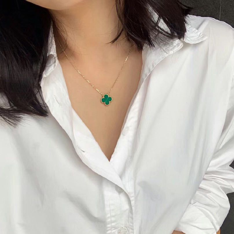 [Angela Jewellery]CLOVER 15MM MALACHITE SINGLE FLOWER  NECKLACE