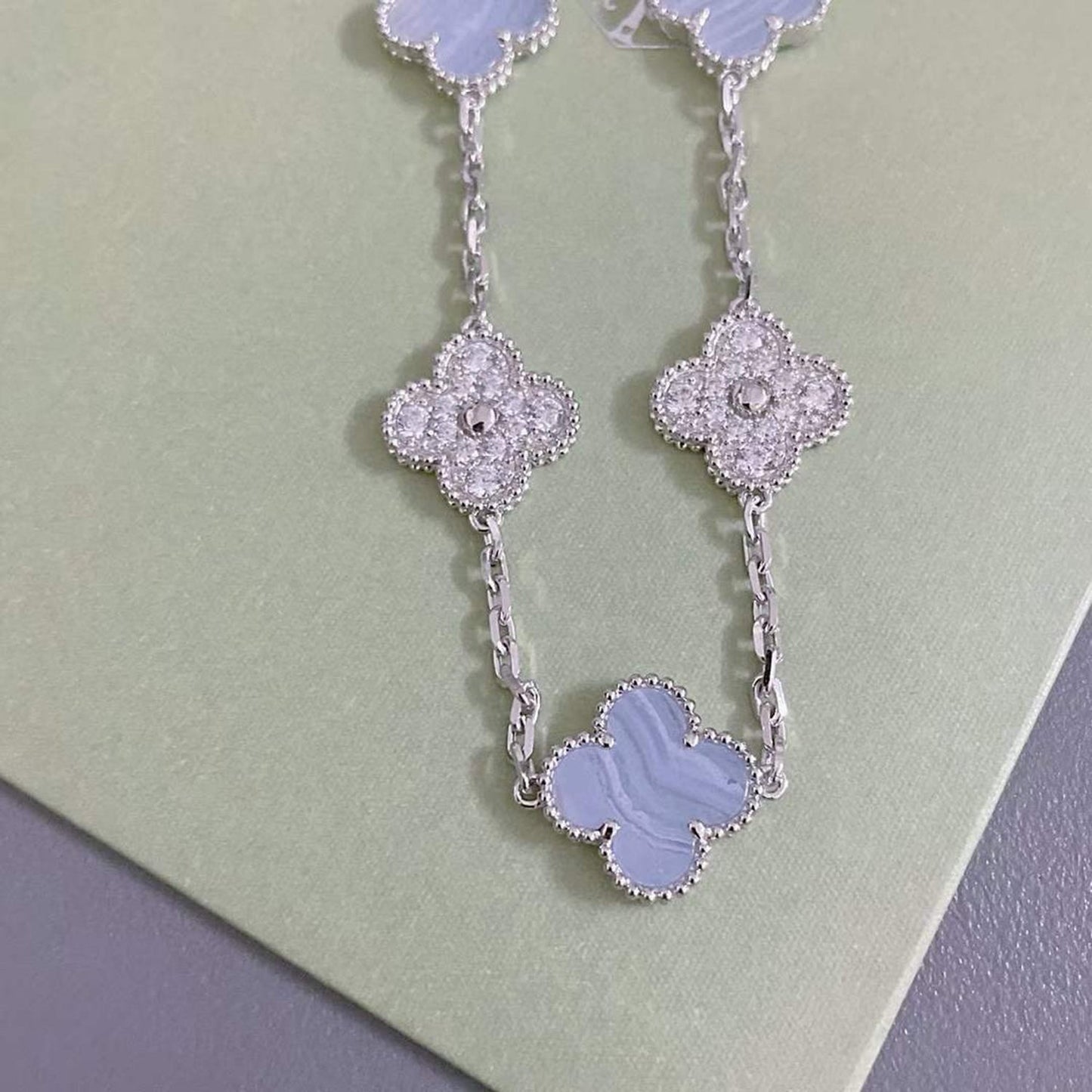 [Angela Jewellery]CLOVER  5 MOTIF DIAMOND PURPLE CHALCEDONY BRACELET SILVER