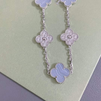 [Angela Jewellery]CLOVER  5 MOTIF DIAMOND PURPLE CHALCEDONY BRACELET SILVER