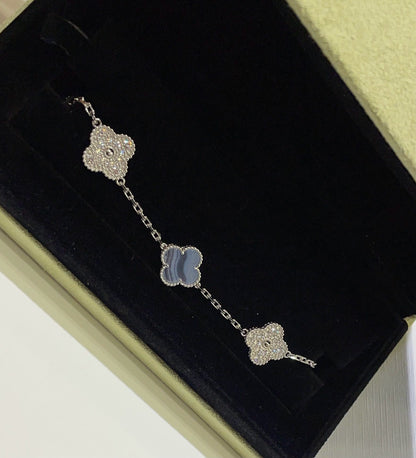 [Angela Jewellery]CLOVER  5 MOTIF DIAMOND PURPLE CHALCEDONY BRACELET SILVER