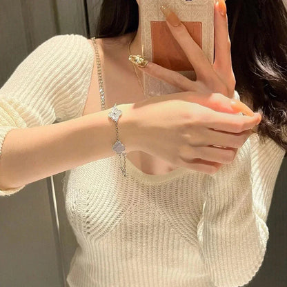 [Angela Jewelry] CLOVER 5 MOTIF PURPLE CHALCEDONY BRACELET COLLECTION