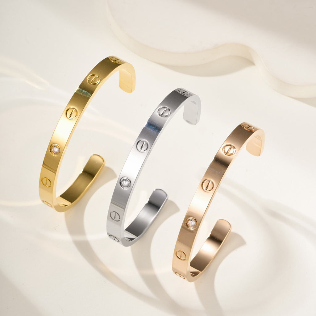 [Angela Jewelry]LOVE BRACELET 6.1MM 1 DIAMOND OPEN CUFF