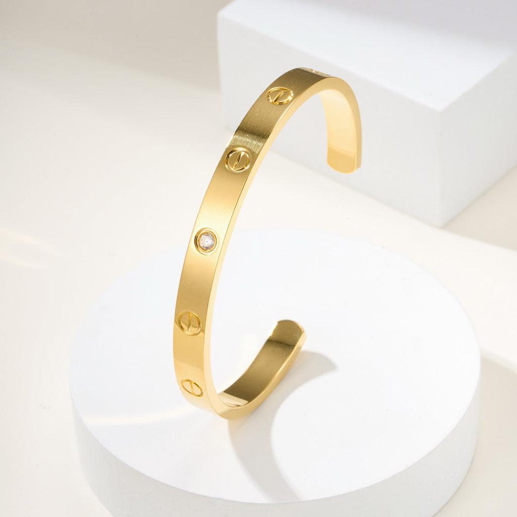 [Angela Jewelry]LOVE BRACELET 6.1MM 1 DIAMOND OPEN CUFF