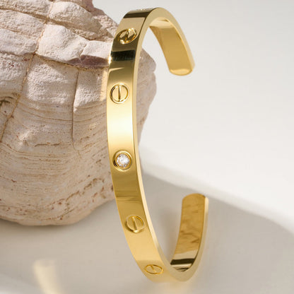 [Angela Jewelry]LOVE BRACELET 6.1MM 1 DIAMOND OPEN CUFF