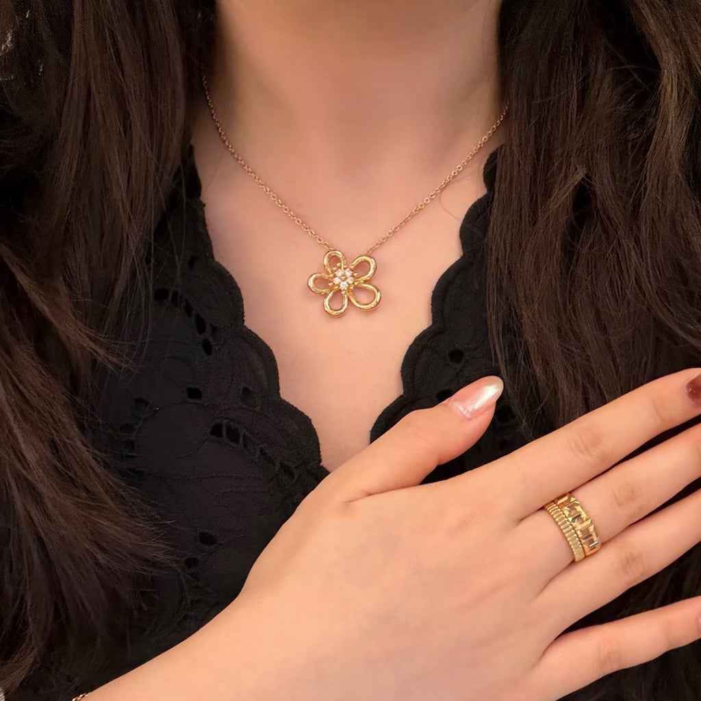 [Angela Jewelry]FLOWERLACE NECKLACE 5 DIAMONDS