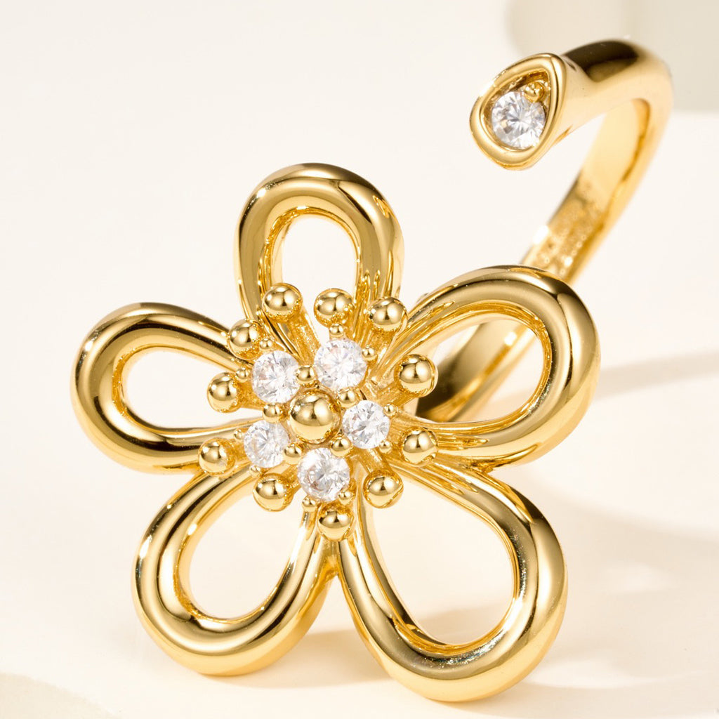 [Angela Jewelry]  FLOWERLACE OPEN RING 5 DIAMONDS