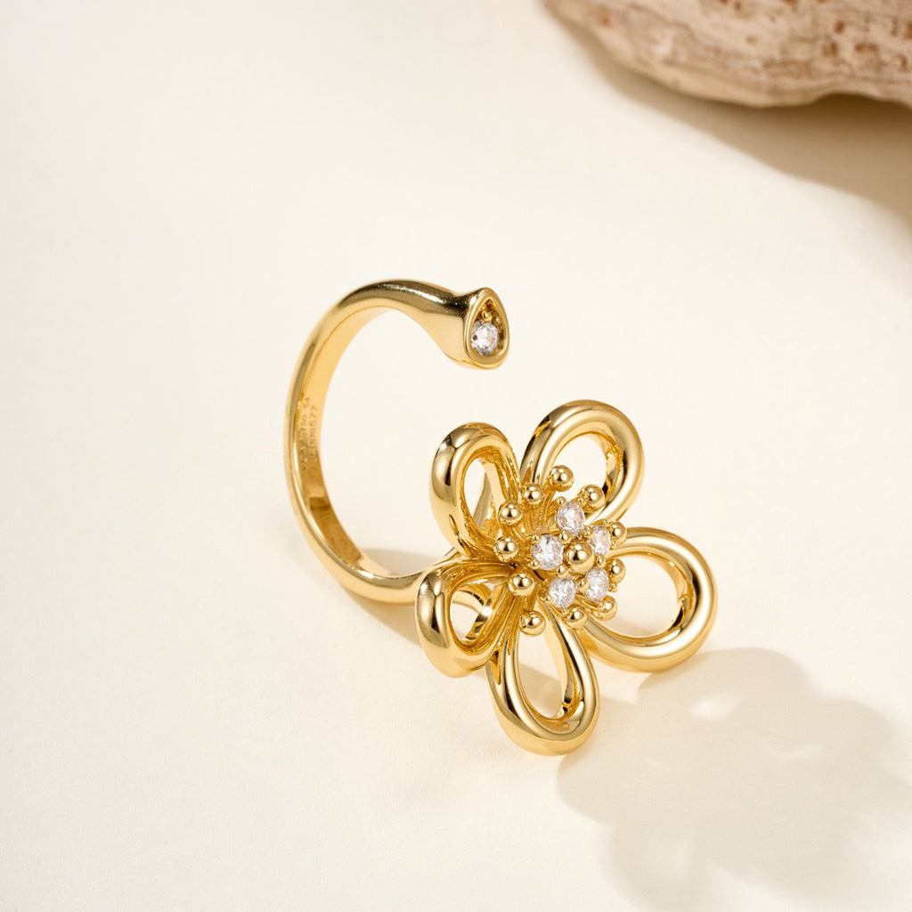 [Angela Jewelry]  FLOWERLACE OPEN RING 5 DIAMONDS