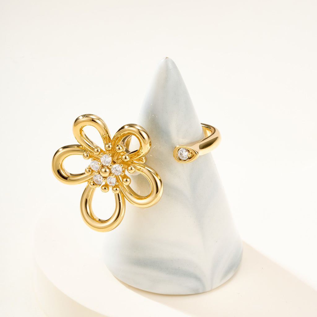 [Angela Jewelry]  FLOWERLACE OPEN RING 5 DIAMONDS