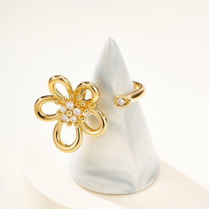 [Angela Jewelry]  FLOWERLACE OPEN RING 5 DIAMONDS