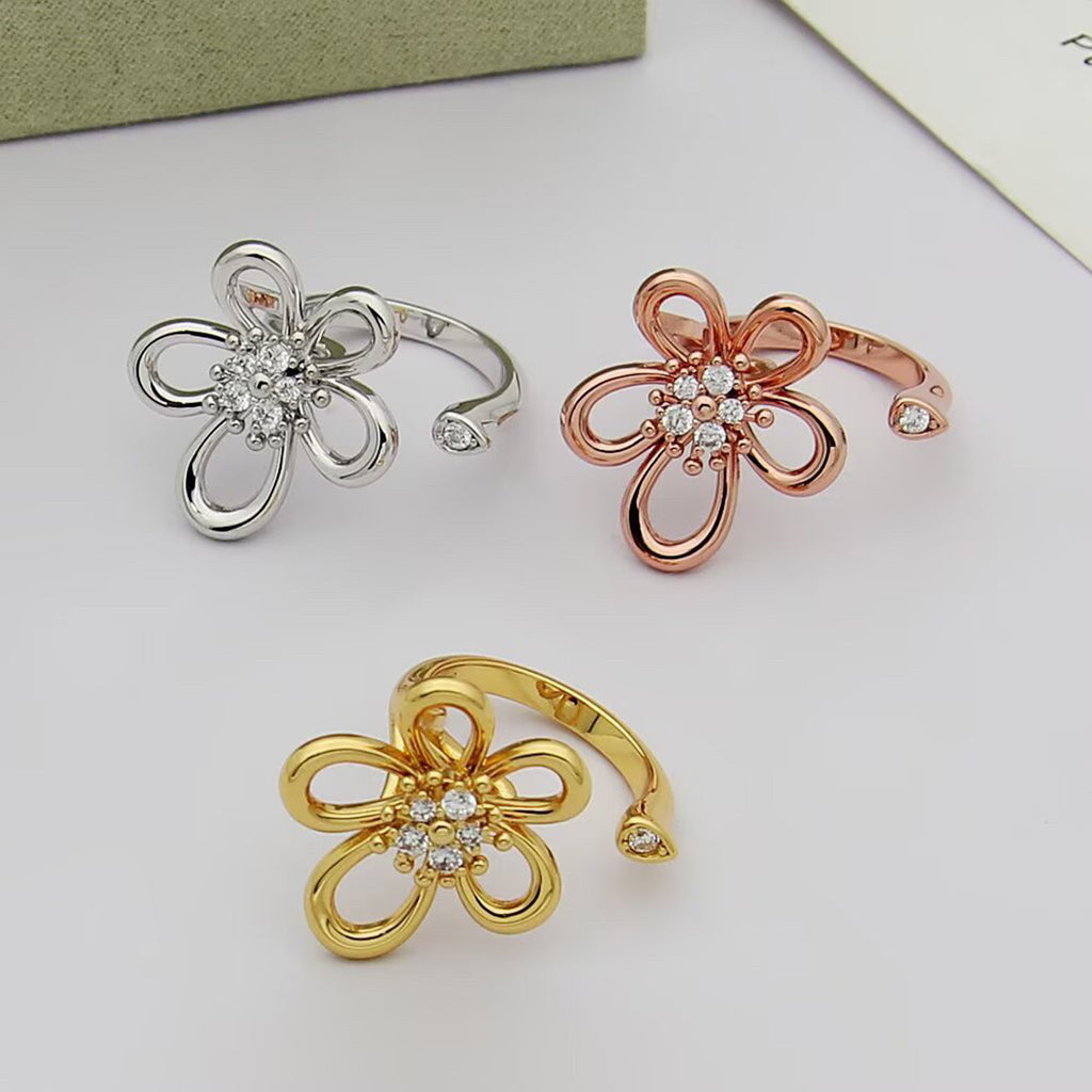 [Angela Jewelry]  FLOWERLACE OPEN RING 5 DIAMONDS