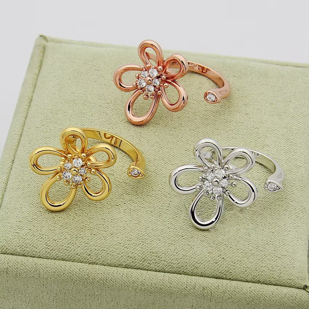 [Angela Jewelry]  FLOWERLACE OPEN RING 5 DIAMONDS