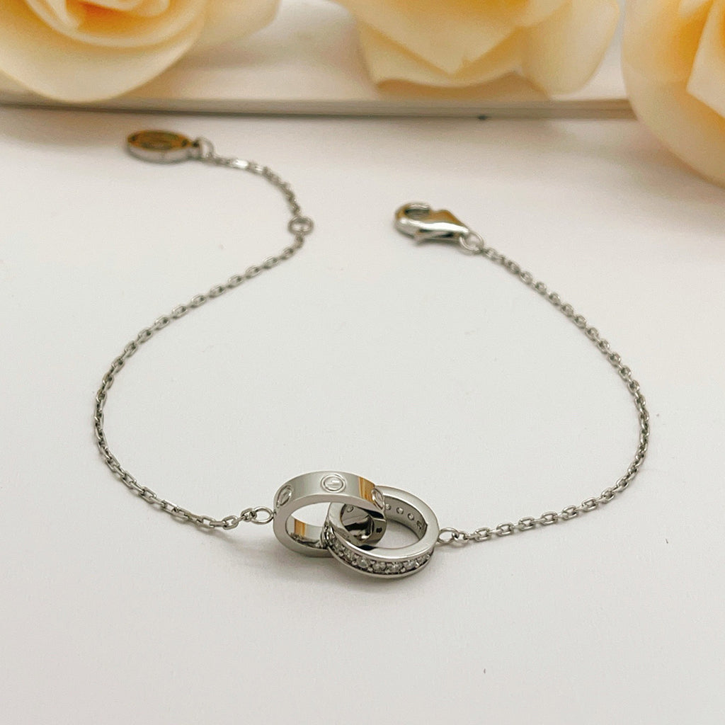 [Angela Jewelry]LOVE DOUBLE RING HALF DIAMOND BRACELET