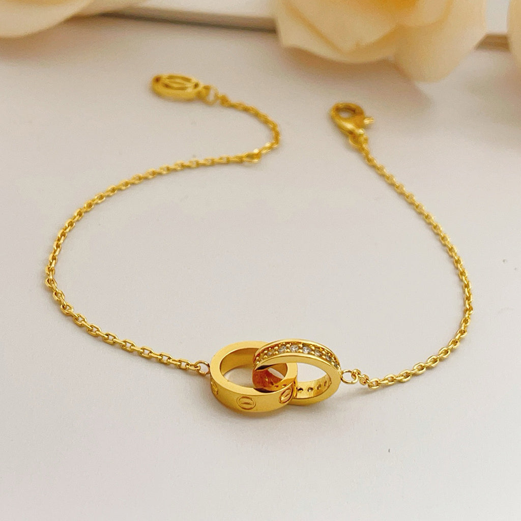 [Angela Jewelry]LOVE DOUBLE RING HALF DIAMOND BRACELET