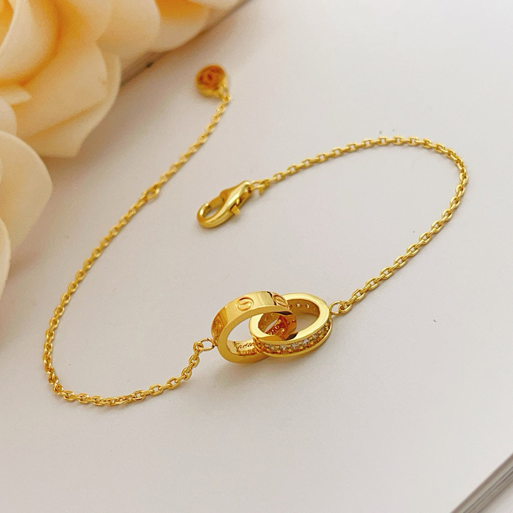 [Angela Jewelry]LOVE DOUBLE RING HALF DIAMOND BRACELET