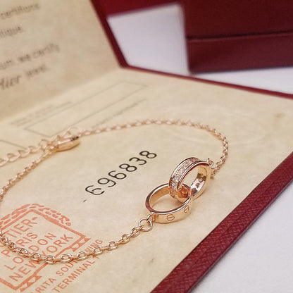 [Angela Jewelry]LOVE DOUBLE RING HALF DIAMOND BRACELET