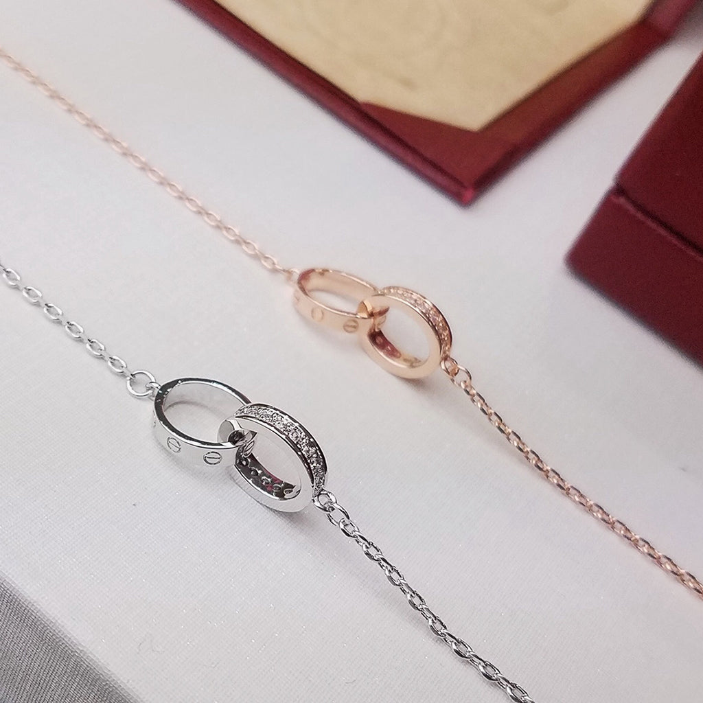 [Angela Jewelry]LOVE DOUBLE RING HALF DIAMOND BRACELET