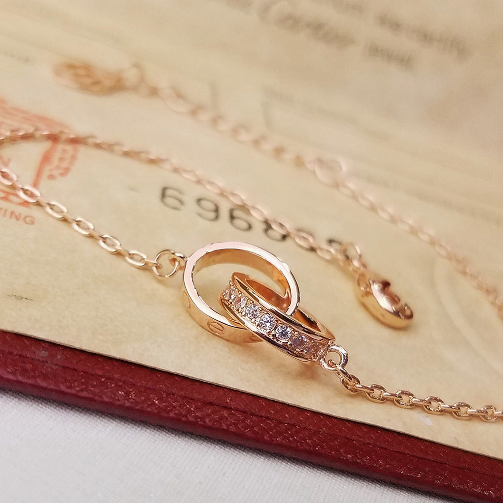 [Angela Jewelry]LOVE DOUBLE RING HALF DIAMOND BRACELET