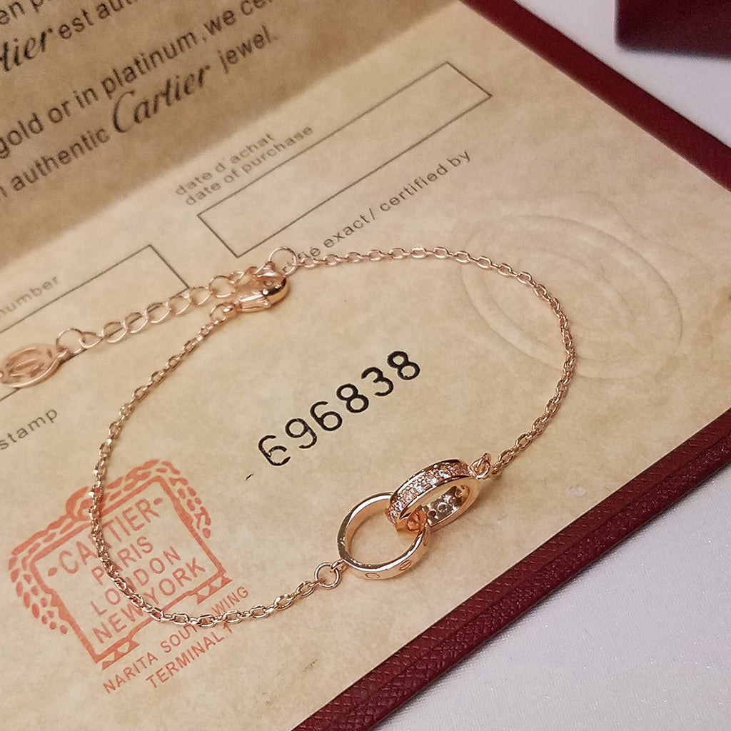 [Angela Jewelry]LOVE DOUBLE RING HALF DIAMOND BRACELET