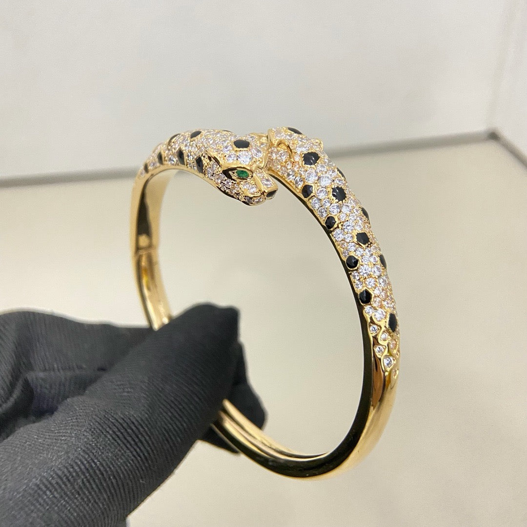 [Angela Jewelry]PANTHERE DOUBLE HEADED HALF DIAMOND OPEN BRACELET