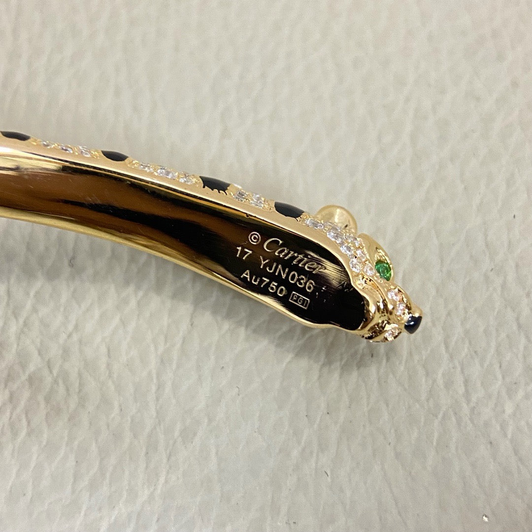 [Angela Jewelry]PANTHERE DOUBLE HEADED HALF DIAMOND OPEN BRACELET