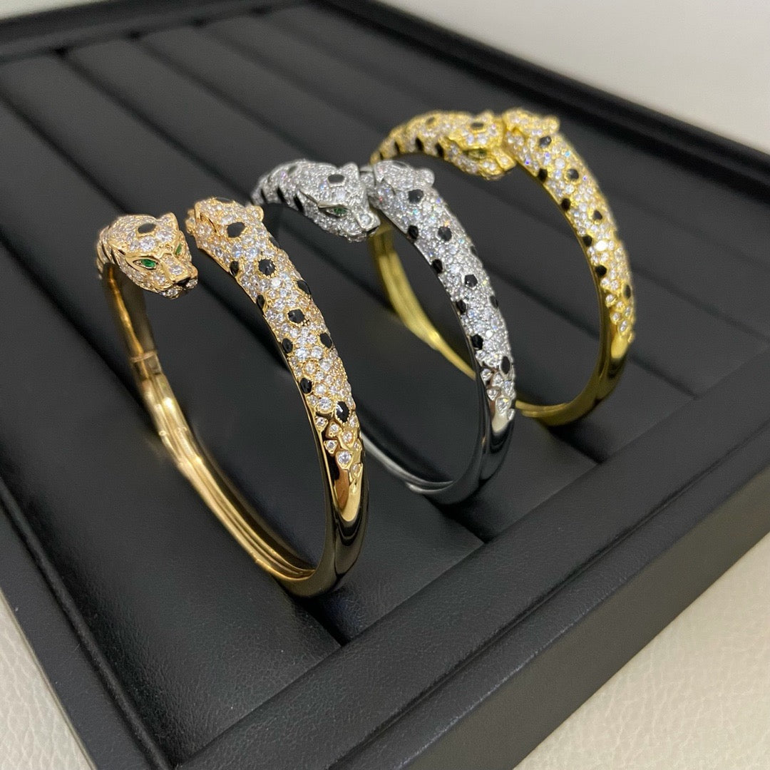 [Angela Jewelry]PANTHERE DOUBLE HEADED HALF DIAMOND OPEN BRACELET
