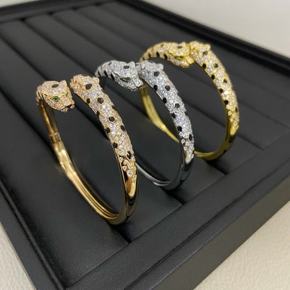[Angela Jewelry]PANTHERE DOUBLE HEADED HALF DIAMOND OPEN BRACELET