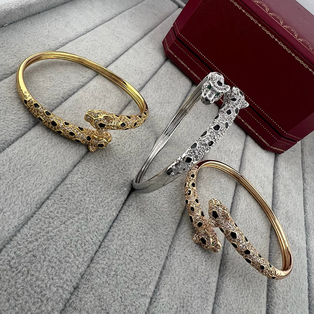 [Angela Jewelry]PANTHERE DOUBLE HEADED HALF DIAMOND OPEN BRACELET