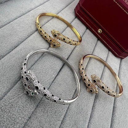 [Angela Jewelry]PANTHERE DOUBLE HEADED HALF DIAMOND OPEN BRACELET