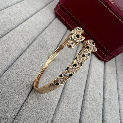 [Angela Jewelry]PANTHERE DOUBLE HEADED HALF DIAMOND OPEN BRACELET