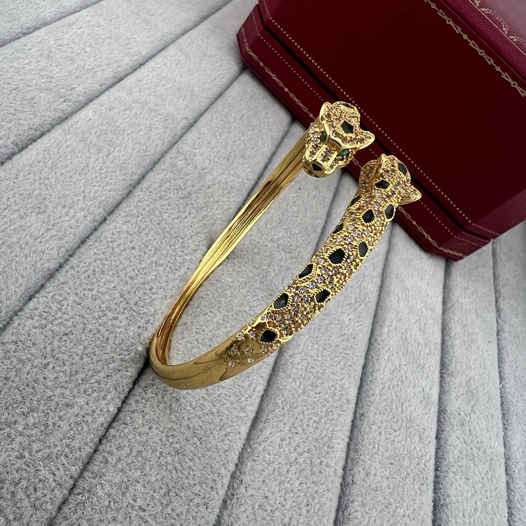 [Angela Jewelry]PANTHERE DOUBLE HEADED HALF DIAMOND OPEN BRACELET