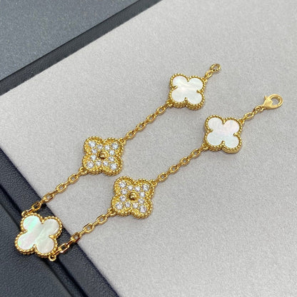 [Angela Jewellery]CLOVER BRACELET 5 MOTIF WHITE MOP DIAMOND