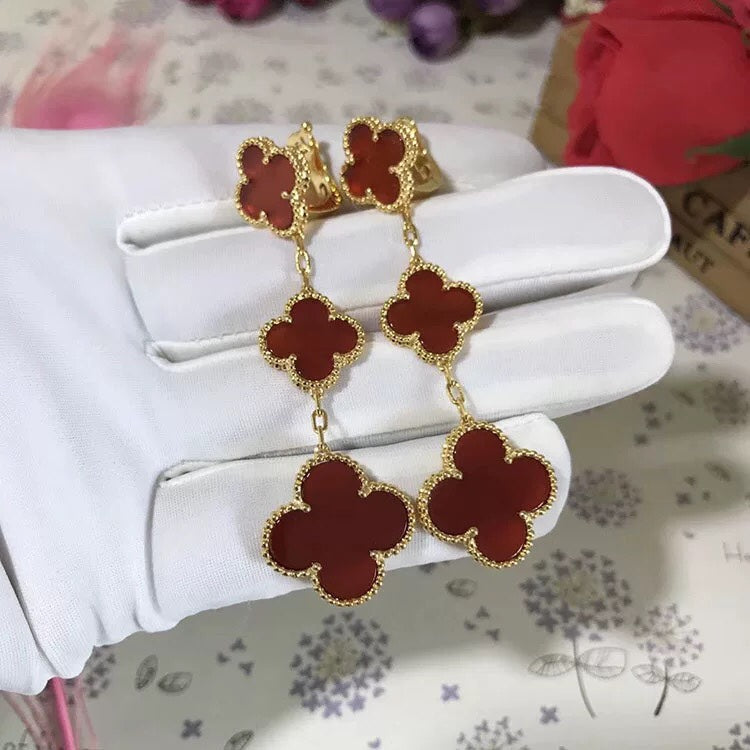 [アンジェラジュエリー]クローバー 3モチーフ カーネリアン ドロップピアス