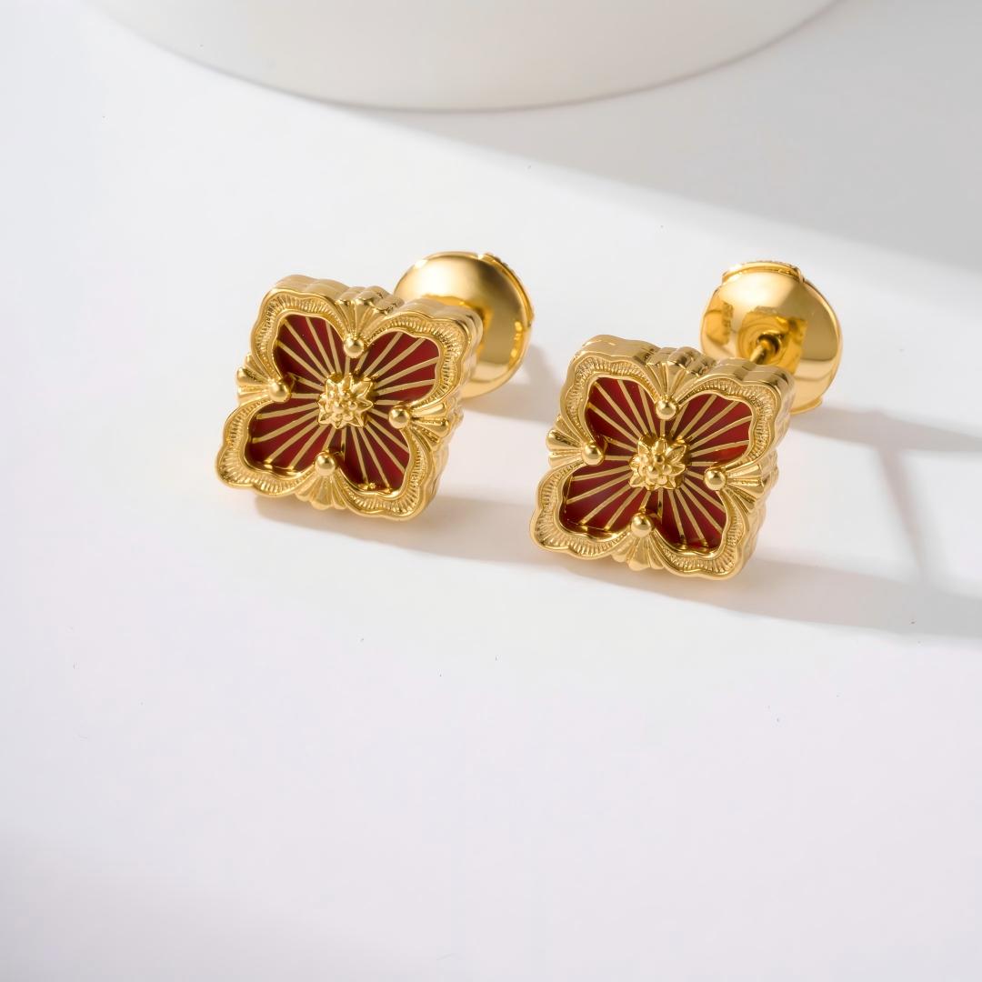 [Angela Jewelry]OPERA TULLE GOLD BUTTON EARRINGS ENAMELED ELEMENT