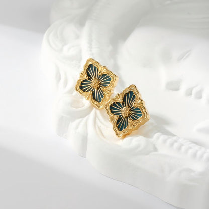 [Angela Jewelry]OPERA TULLE GOLD BUTTON EARRINGS ENAMELED ELEMENT