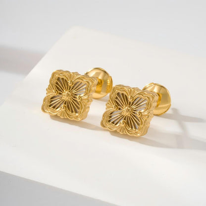 [Angela Jewelry]OPERA TULLE GOLD BUTTON EARRINGS ENAMELED ELEMENT
