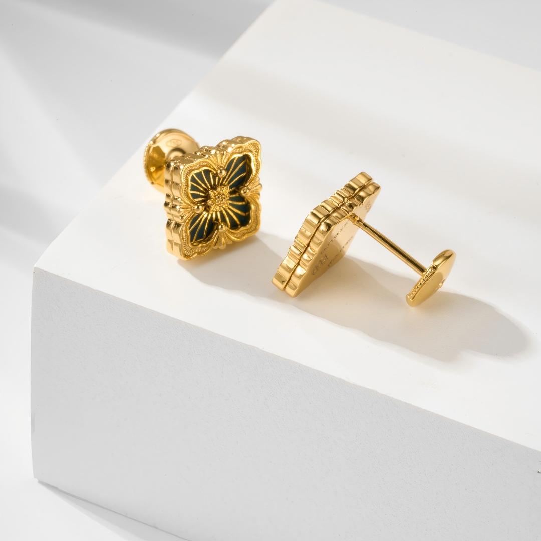 [Angela Jewelry]OPERA TULLE GOLD BUTTON EARRINGS ENAMELED ELEMENT
