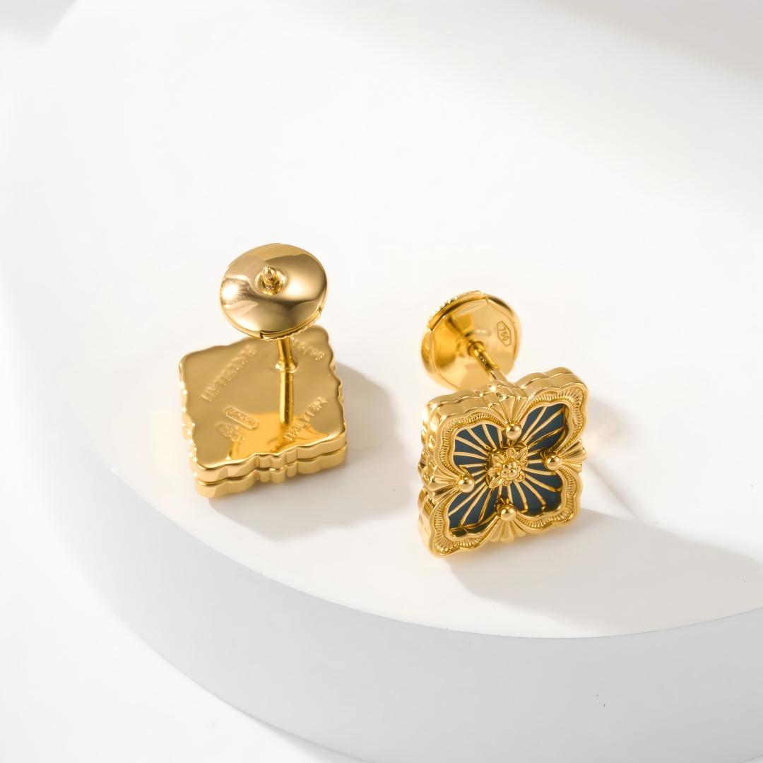 [Angela Jewelry]OPERA TULLE GOLD BUTTON EARRINGS ENAMELED ELEMENT