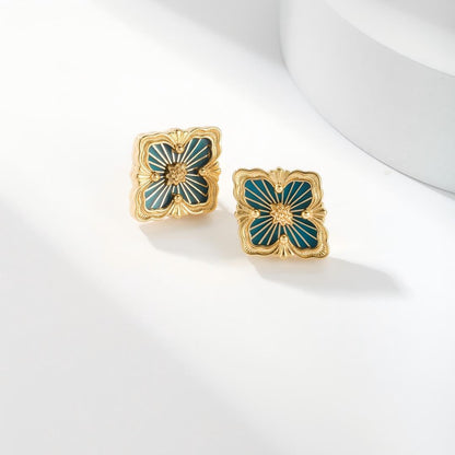 [Angela Jewelry]OPERA TULLE GOLD BUTTON EARRINGS ENAMELED ELEMENT