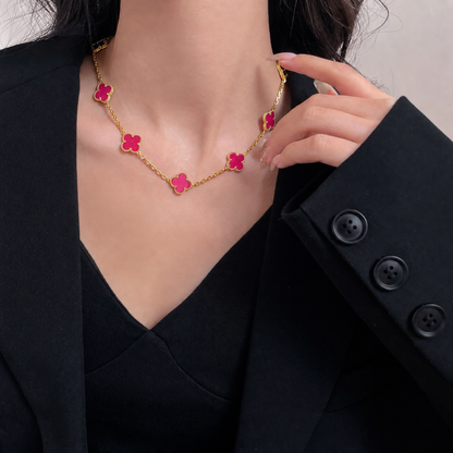 [Angela Jewelry]NEW CLOVER 10 MOTIFS PINK ENAMEL NECKLACE