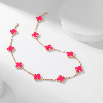 [Angela Jewelry]NEW CLOVER 10 MOTIFS PINK ENAMEL NECKLACE