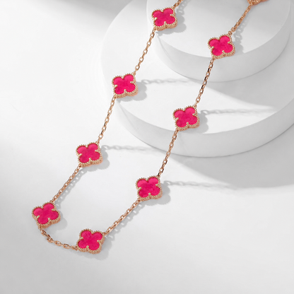 [Angela Jewelry]NEW CLOVER 10 MOTIFS PINK ENAMEL NECKLACE
