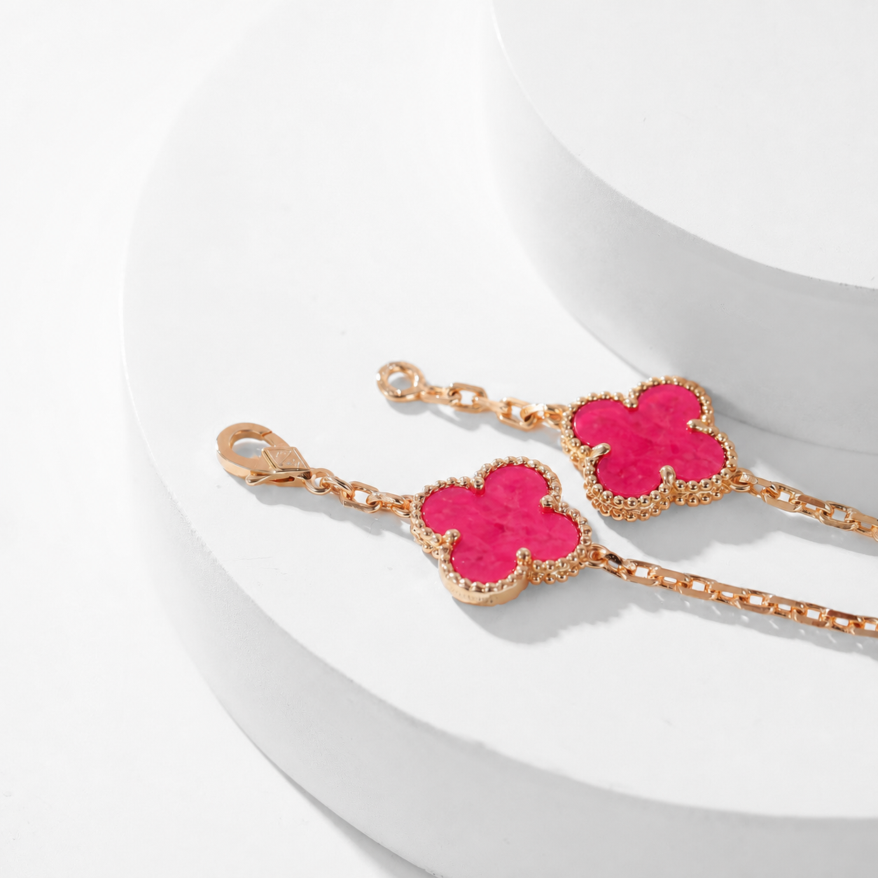 [Angela Jewelry]NEW CLOVER 10 MOTIFS PINK ENAMEL NECKLACE